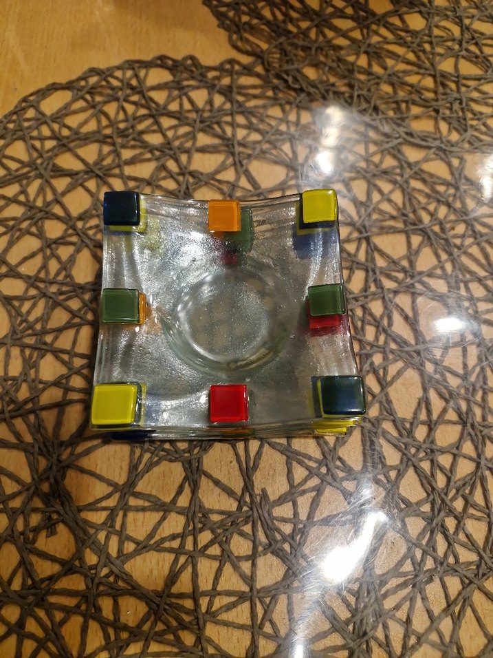 Renkli Soyut Desenli Cam 6 adet cay tabağı - Görsel 2