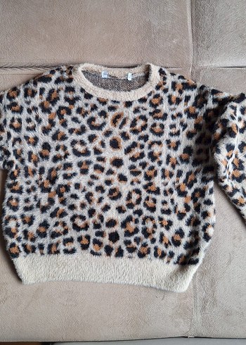 Kürklü Leopar Desenli Kadın Kazak - Görsel 2