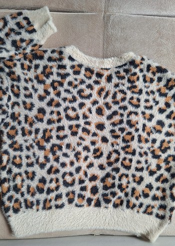 Kürklü Leopar Desenli Kadın Kazak - Görsel 6