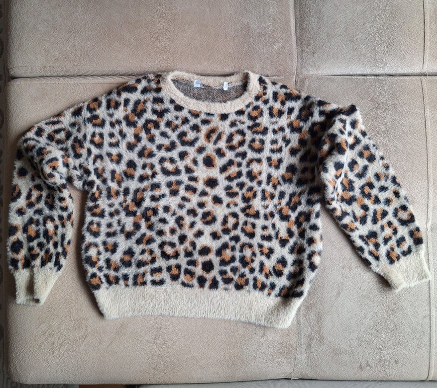 Kürklü Leopar Desenli Kadın Kazak - Görsel 2