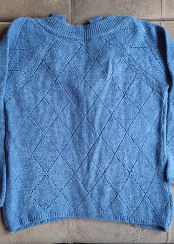 V Yaka mavi Örgü Kadın Kazak - Görsel 5