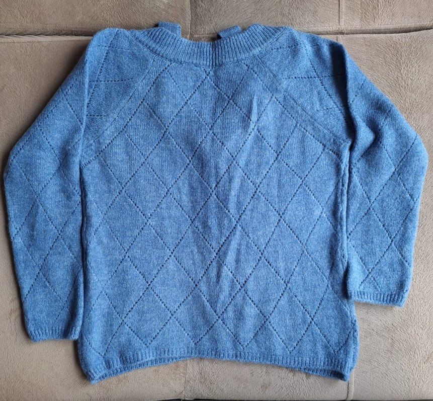 V Yaka mavi Örgü Kadın Kazak - Görsel 5