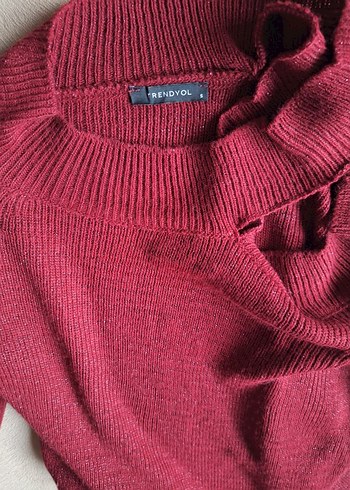 Bordo Kadın simli çapraz yaka açık omuz detaylı Triko Kazak - Görsel 4