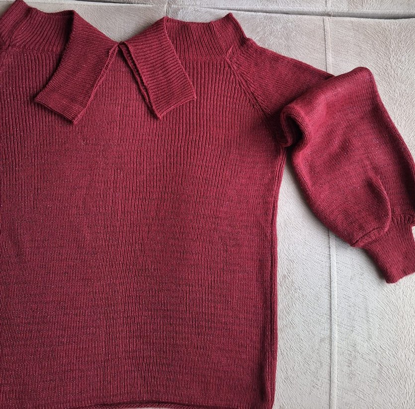 Bordo Kadın simli çapraz yaka açık omuz detaylı Triko Kazak - Görsel 2