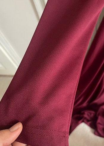 Bordo Uzun Kollu arkası kuyruklu tesettür elbise - Görsel 11