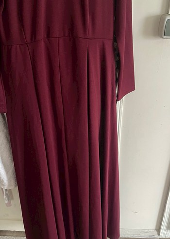 Bordo Uzun Kollu arkası kuyruklu tesettür elbise - Görsel 6