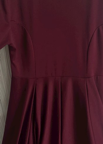 Bordo Uzun Kollu arkası kuyruklu tesettür elbise - Görsel 10