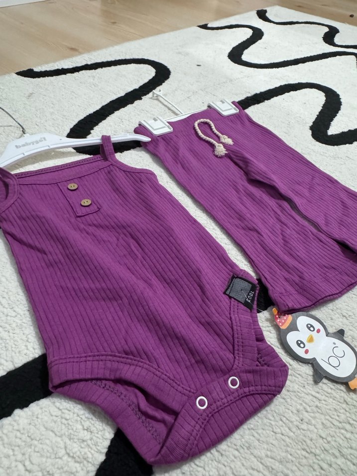 Mor Düğmeli Kolsuz Bebek Kıyafet Takımı - Görsel 2