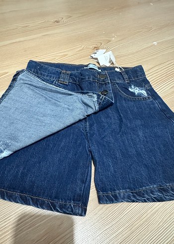 Düğmeli Koyu Mavi Mini Kot Şort - Görsel 2