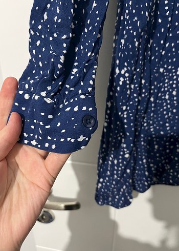 Uzun Kollu Mavi Batik Desenli Kadın Gömlek - Görsel 2