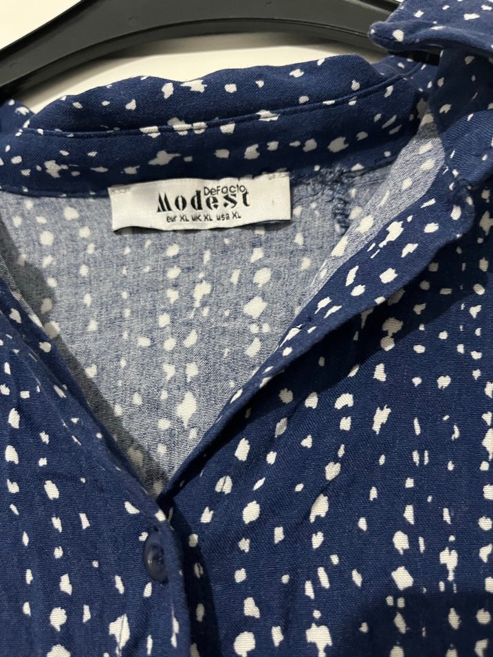 Uzun Kollu Mavi Batik Desenli Kadın Gömlek - Görsel 3