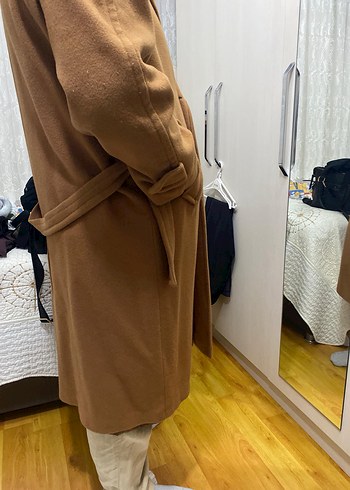 Bej Kadın Yün Midi Klasik Kaban - Görsel 5