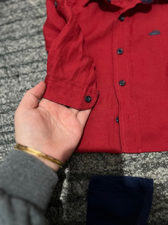 Uzun Kollu Koyu Kırmızı Erkek Çocuk Gömlek - Görsel 2