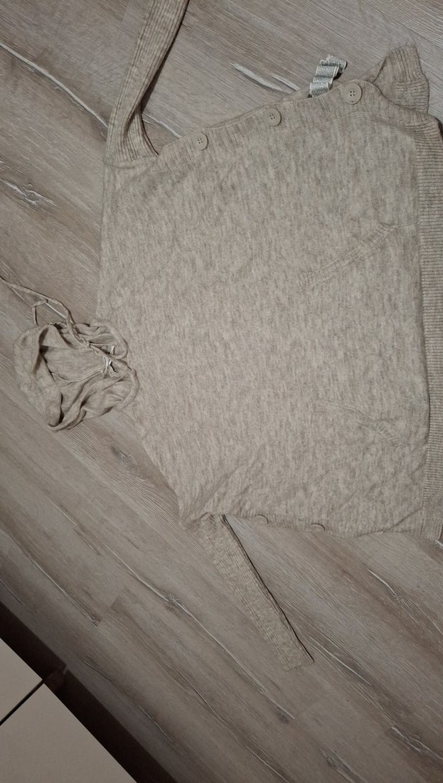 Düğmeli Kapüşonlu Gri Keten Kadın Kazak - Görsel 2