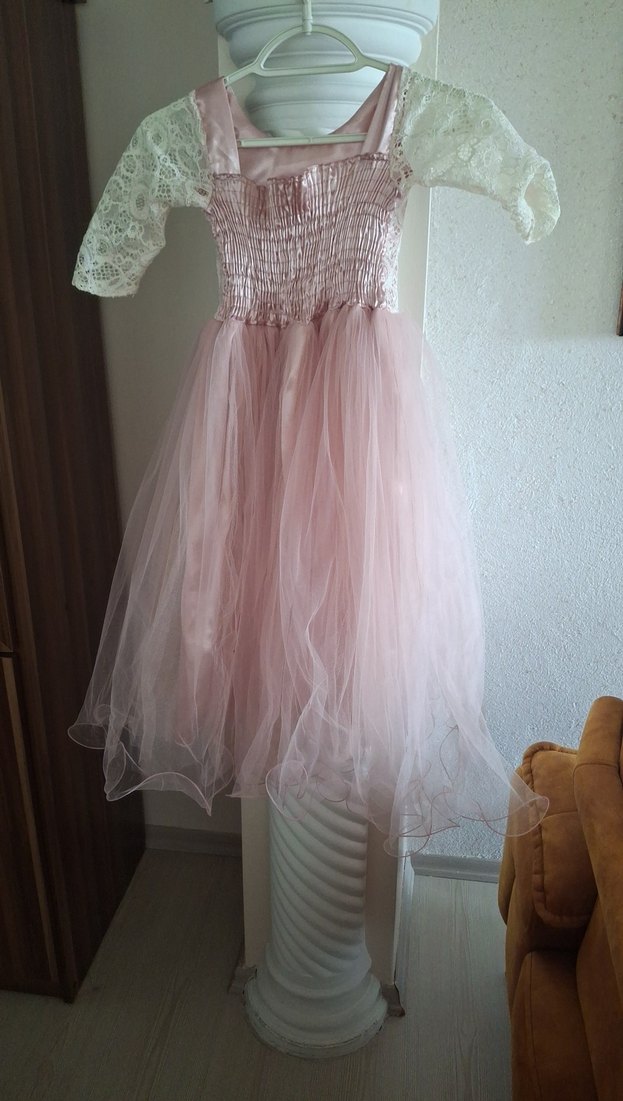 Dantel Detaylı Pembe Kız Çocuk Elbisesi - Görsel 2