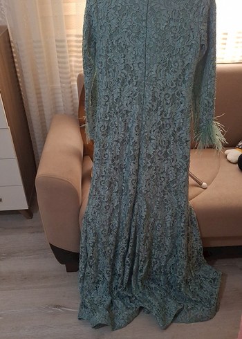 Kadın Gri Uzun Kollu Drapeli Abiye Elbise - Görsel 3