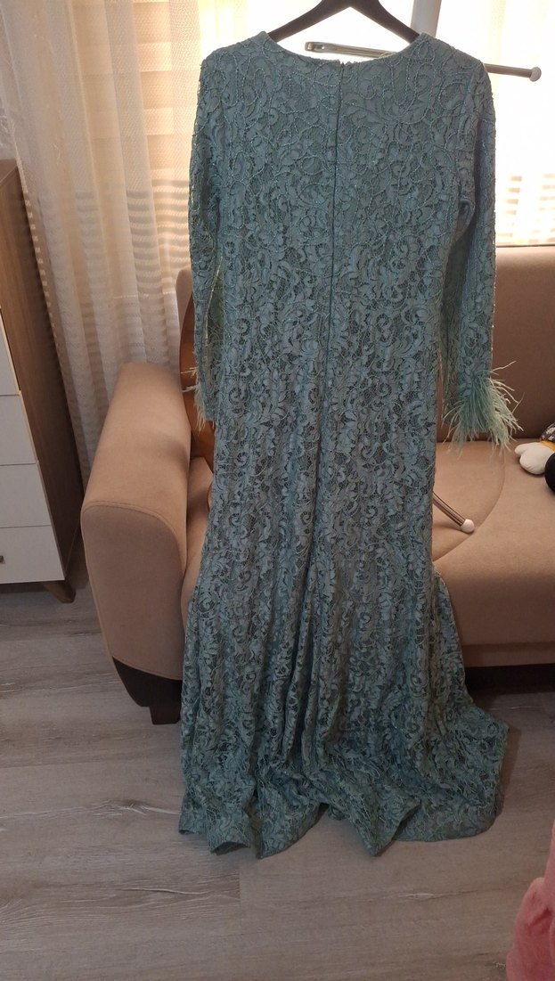 Kadın Gri Uzun Kollu Drapeli Abiye Elbise - Görsel 3