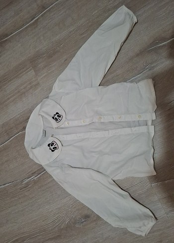 Kız Çocuk Beyaz Keten Uzun Kollu Gömlek - Görsel 4