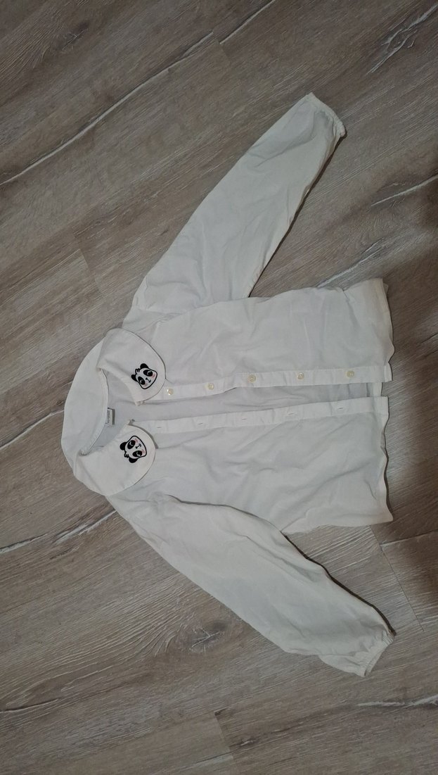 Kız Çocuk Beyaz Keten Uzun Kollu Gömlek - Görsel 4