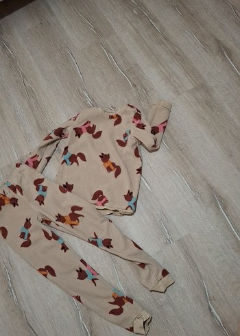 Bej Baskılı Rahat Kesim kız cıcuk Pijama Takımı - Görsel 2