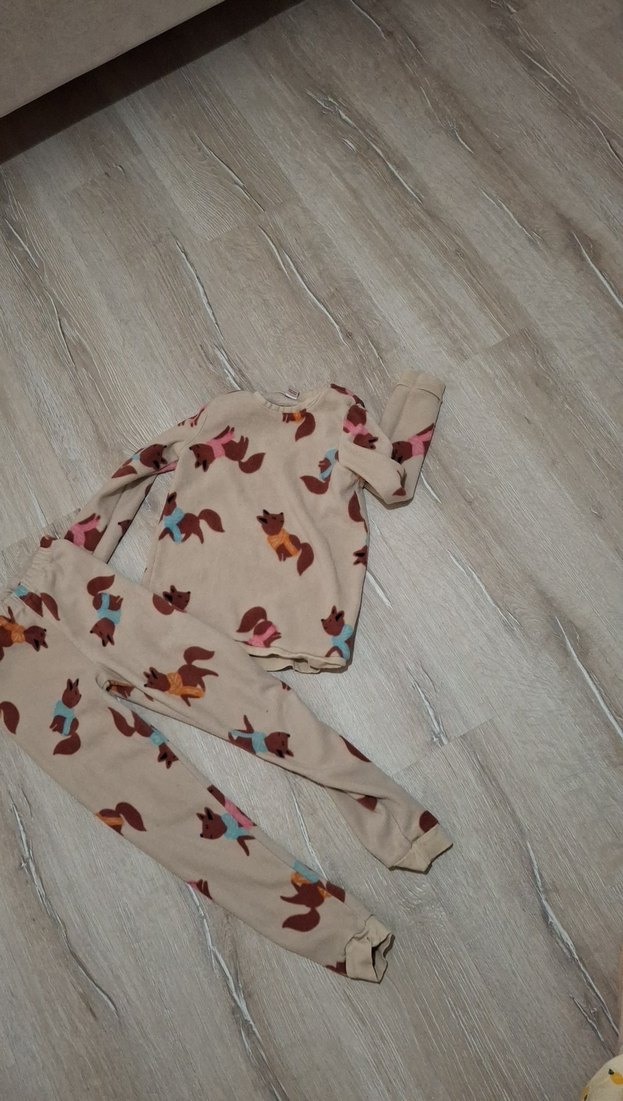 Bej Baskılı Rahat Kesim kız cıcuk Pijama Takımı - Görsel 2