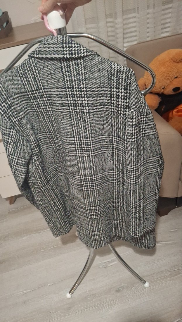 Gri Ekose Kısa Kadın Blazer Ceket - Görsel 3