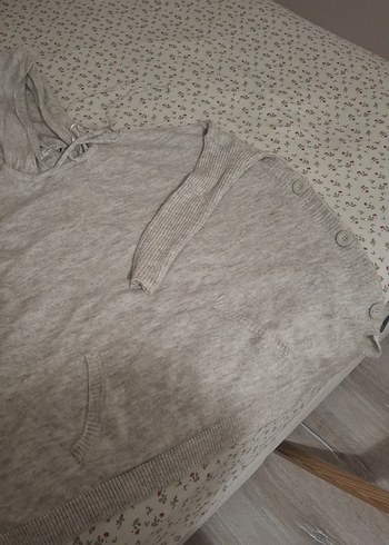 Gri Kapüşonlu Kadın Keten Kazak - Görsel 4