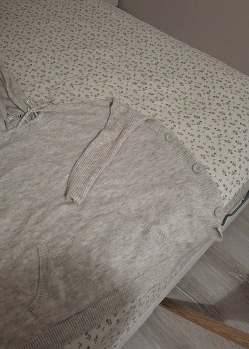 Gri Kapüşonlu Kadın Keten Kazak - Görsel 3