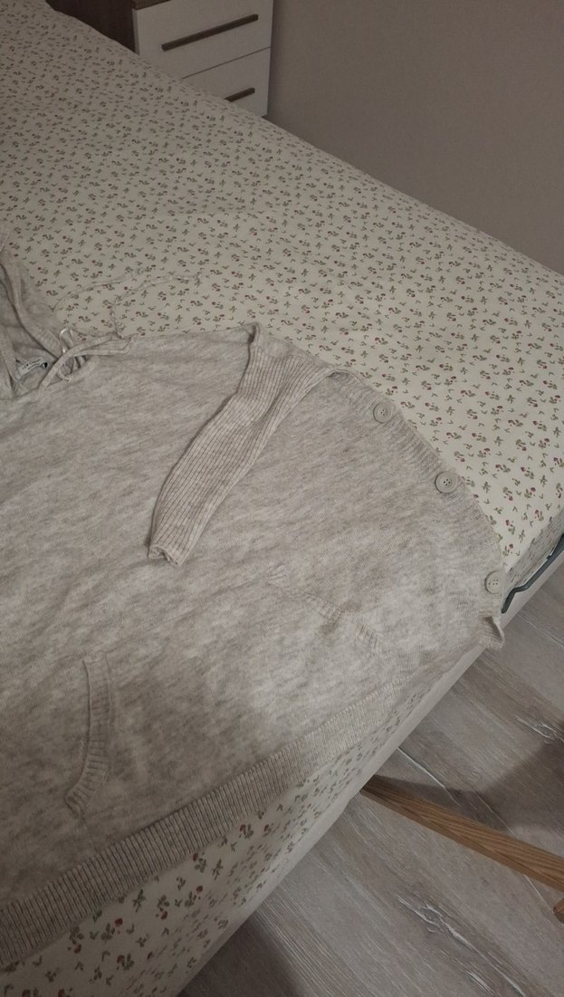 Gri Kapüşonlu Kadın Keten Kazak - Görsel 3