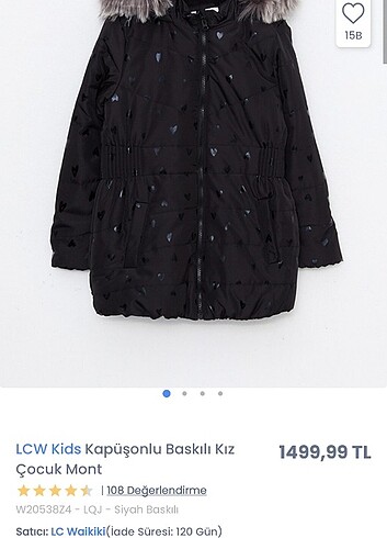 11-12 Yaş Beden Kız çocuk mont