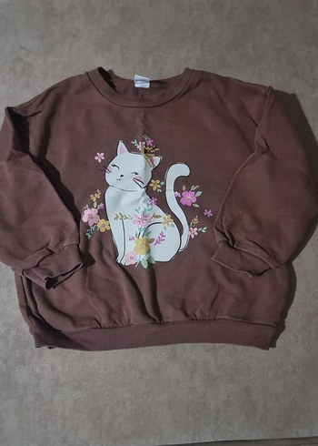 Kız Çocuk Kahverengi Baskılı Sweatshirt
