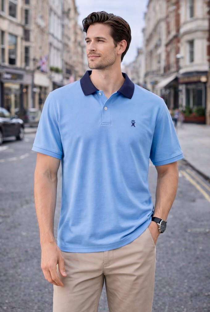 Erkek Mavi Polo Yaka Kısa Kollu Tişört - Görsel 3