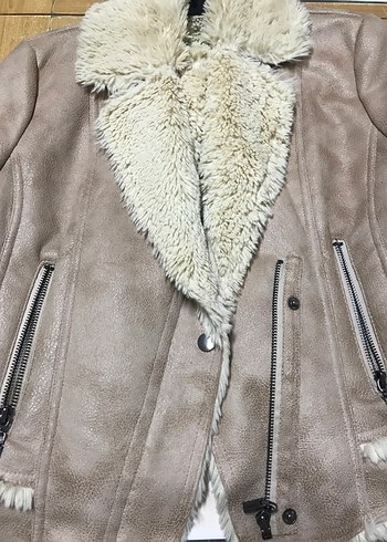 Bej Süet Kürklü Kadın Ceket - Görsel 3