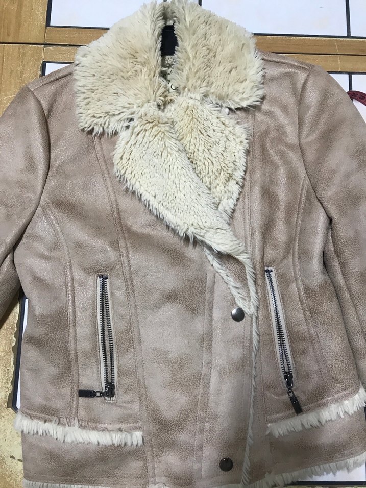 Bej Süet Kürklü Kadın Ceket - Görsel 4