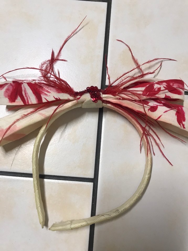 BG STORE Kırmızı Payetli Tüylü Saç Bandı - Görsel 2