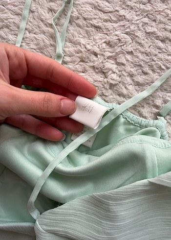 H&M su yeşili midi İp Askılı Elbise - Görsel 3