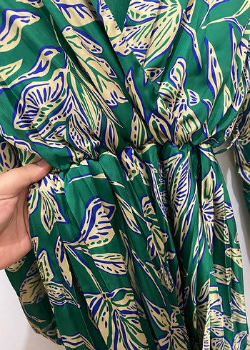 Yeşil Bohem Uzun Elbise V Yaka - Görsel 5