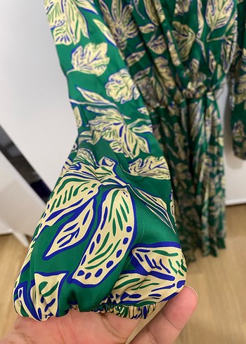 Yeşil Bohem Uzun Elbise V Yaka - Görsel 2