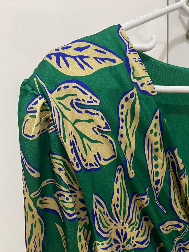 Yeşil Bohem Uzun Elbise V Yaka - Görsel 4