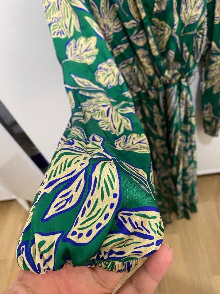 Yeşil Bohem Uzun Elbise V Yaka - Görsel 2