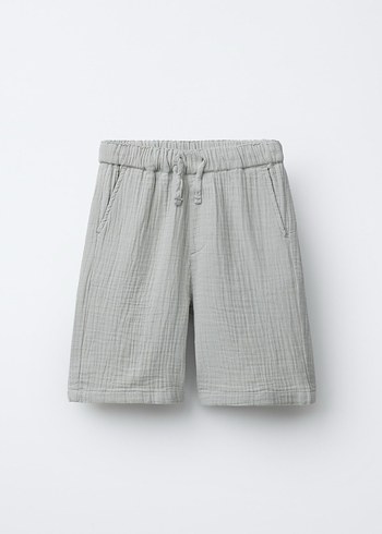 Gri Keten müslin kumaş Erkek Çocuk Şort - Görsel 2