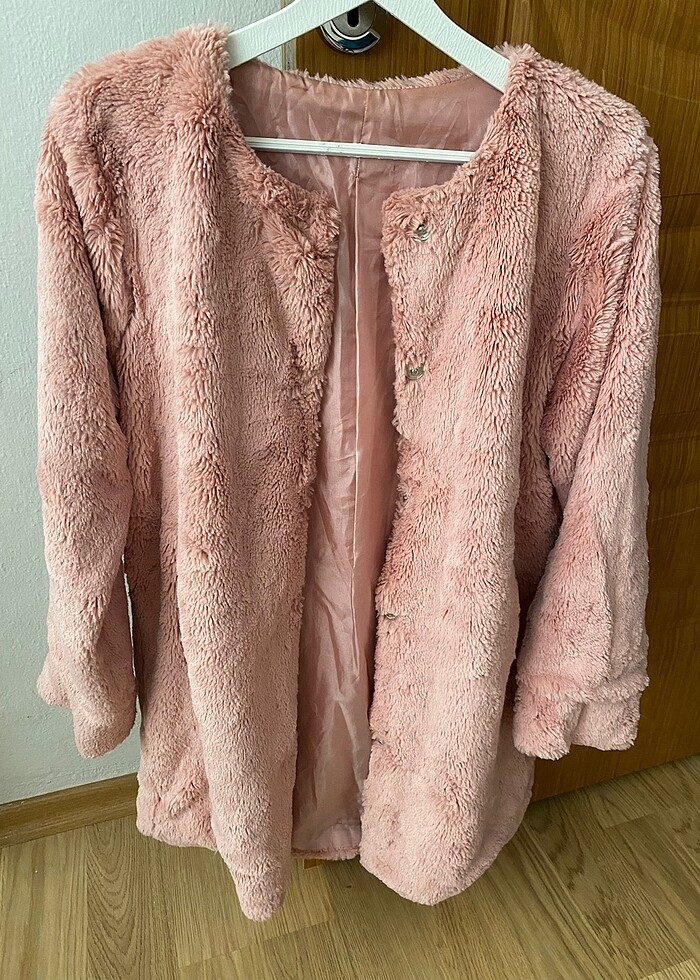Pudra pembe Peluş Ceket/kaban/ - Görsel 3