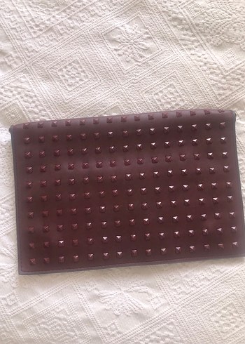 Beden bordo Renk Kahverengi Deri Fermuarlı Kadın Clutch Çanta