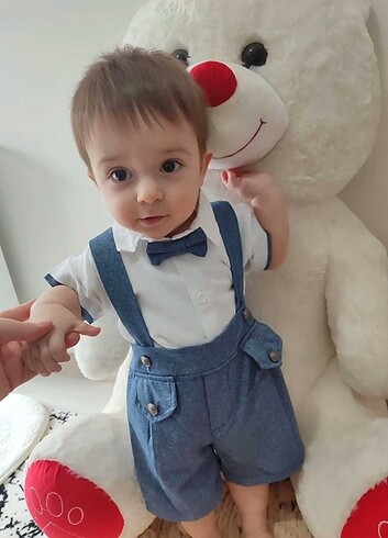 Angel Cat Papyonlu Gömlek 2Li Erkek Bebek Salopet Takımı
