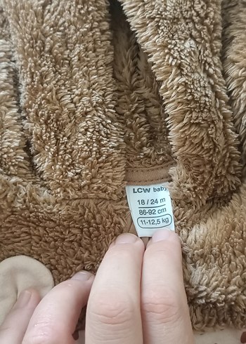 2 Yaş Beden Kahverengi Peluş Kapüşonlu Bebek Takımı