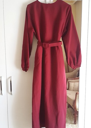 Bordo Uzun Kollu Uzun Elbise