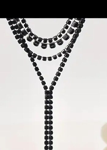 Uzun siyah taşlı parlak kolye - Görsel 3