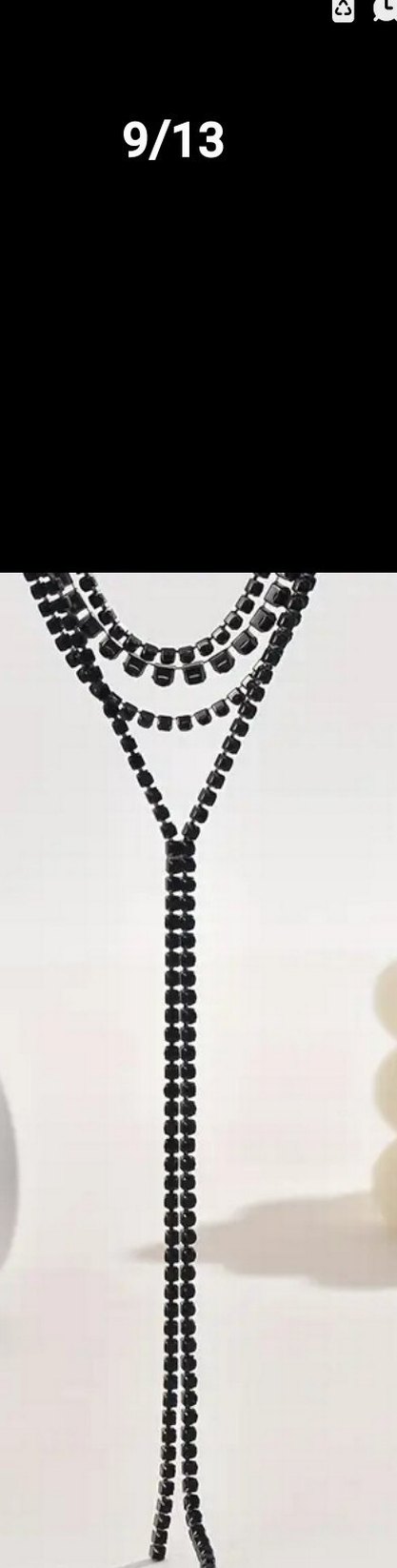 Uzun siyah taşlı parlak kolye - Görsel 3