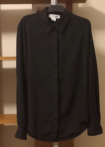 Uzun kollu siyah krep gömlek - Görsel 2