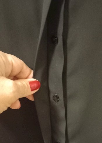 Uzun kollu siyah krep gömlek - Görsel 5